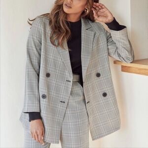 VETTA NWT The Reversible Oversized Blazer Black Plaid‎ Size XS Academia